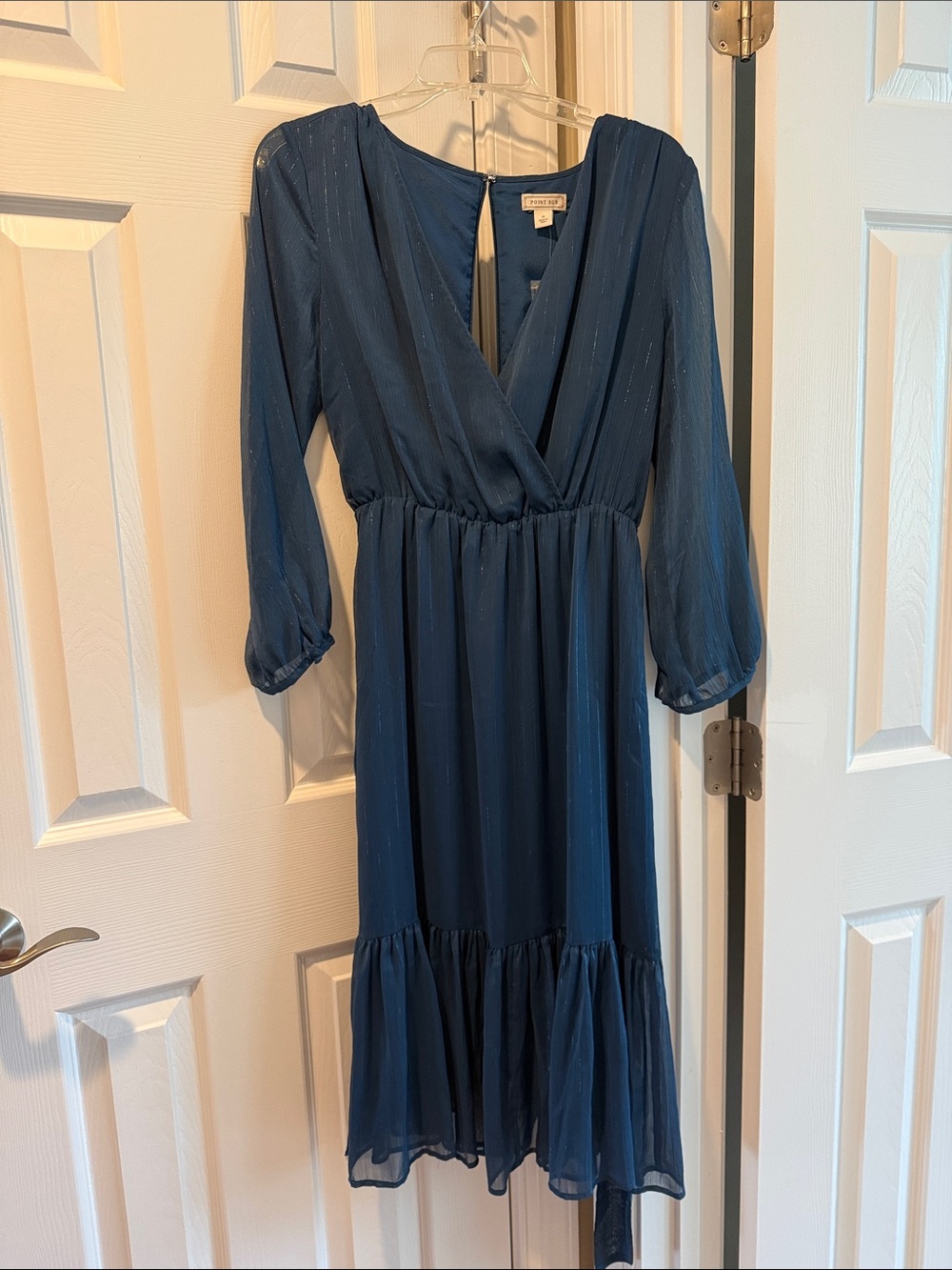 J. Crew Navy V-Neck Long Sleeve Midi Dress